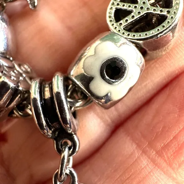 Silver tone bird flower peace owl charm bracelet - Image 9