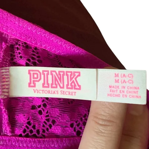 Victoria's Secret PINK Bralette Womens M Pink Lace Push-Up High-Neck Barbiecore - Image 2