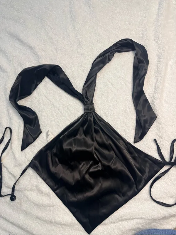 SHEIN Black Satin Backless Halter I Dress with Bow Ti M - Image 7