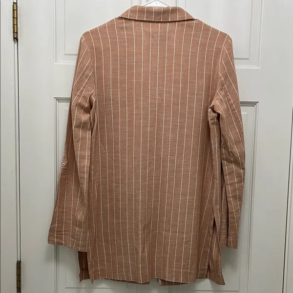 Stradivarius Brown and White Striped One Button Closure Casual Blazer - Sz Small - Image 11