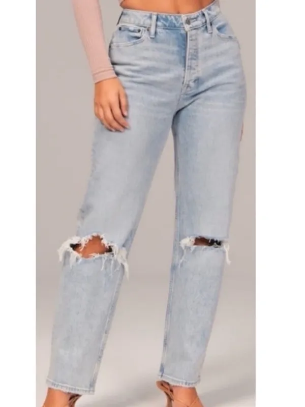 Abercrombie The Loose Jeans Curve Love Women’s Size 30 10 Short High Rise Light - Image 2