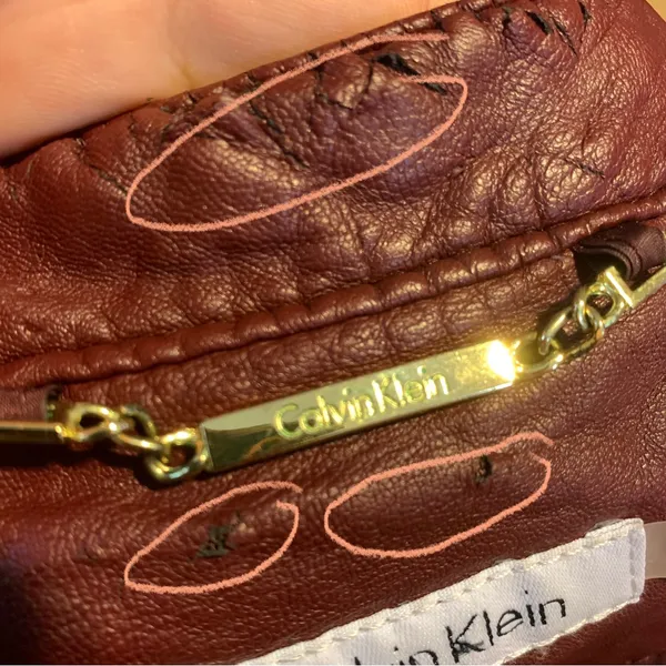 Calvin Klein Burgundy Textured Faux Leather Jacket (M) - Image 10