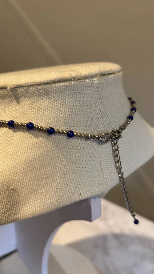Forgiven Cross Charm Necklace with Blue Beaded Chain - Image 4