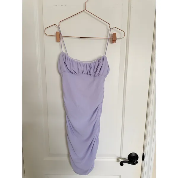 Princess Polly Mini Dress Women US 4 Lilac Purple Ruched Bodycon Spaghetti Strap - Image 3