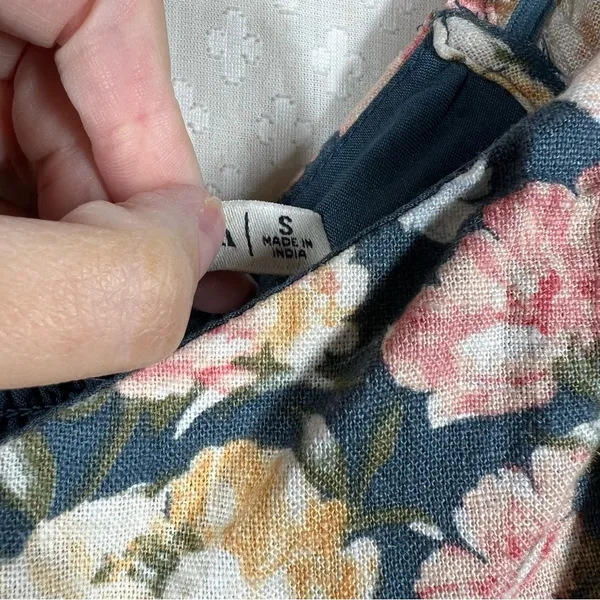 Abercrombie‎ & Fitch Blue Pink Floral Linen Blend Mini Dress - Image 4
