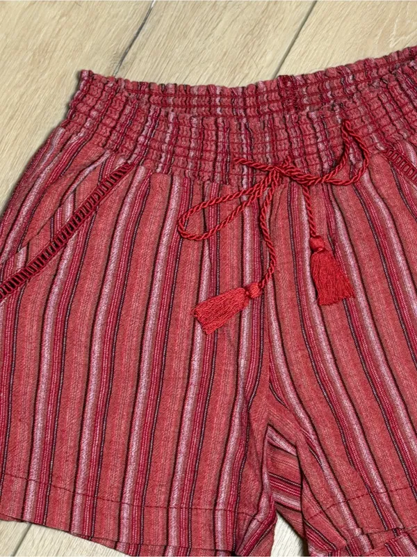 Briggs Striped Linen Blend Drawstring Shorts Red Beachy Summer XS - Image 5