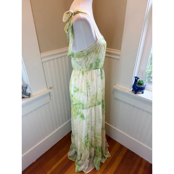 Line & Dot Green Tie Dye Tiered Maxi Dress Tie Strap Sz Small Cottagecore Summer - Image 11