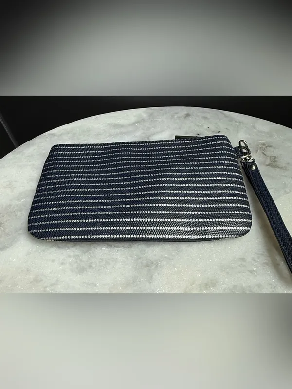 Express Navy and White Striped Wristlet Clutch - Image 3
