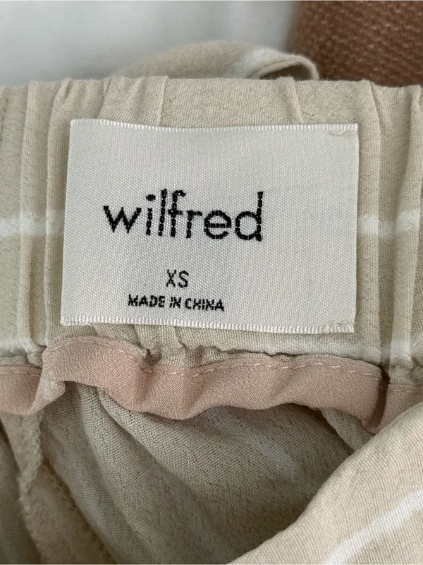 Aritzia Wilfred Fawn Wide Leg High Rise Tie Back Pants Cream Pinstripe - Image 5