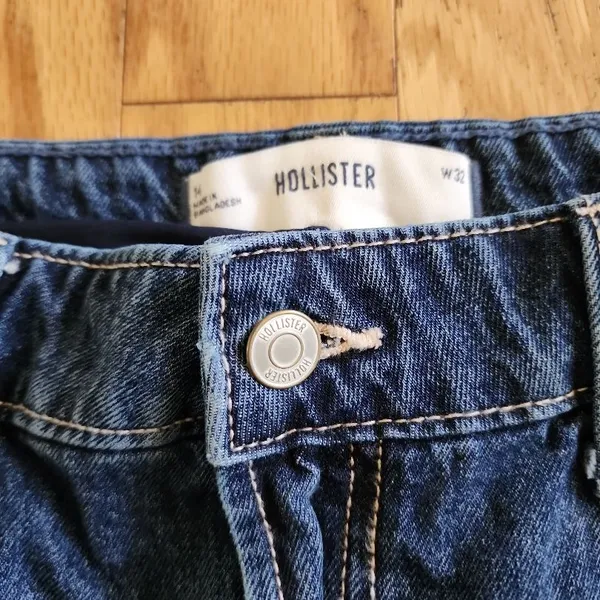 Hollister Denim Mini Skirt‎ Womens Size 14 Blue Raw Hem Five Pocket Casual Chic - Image 3