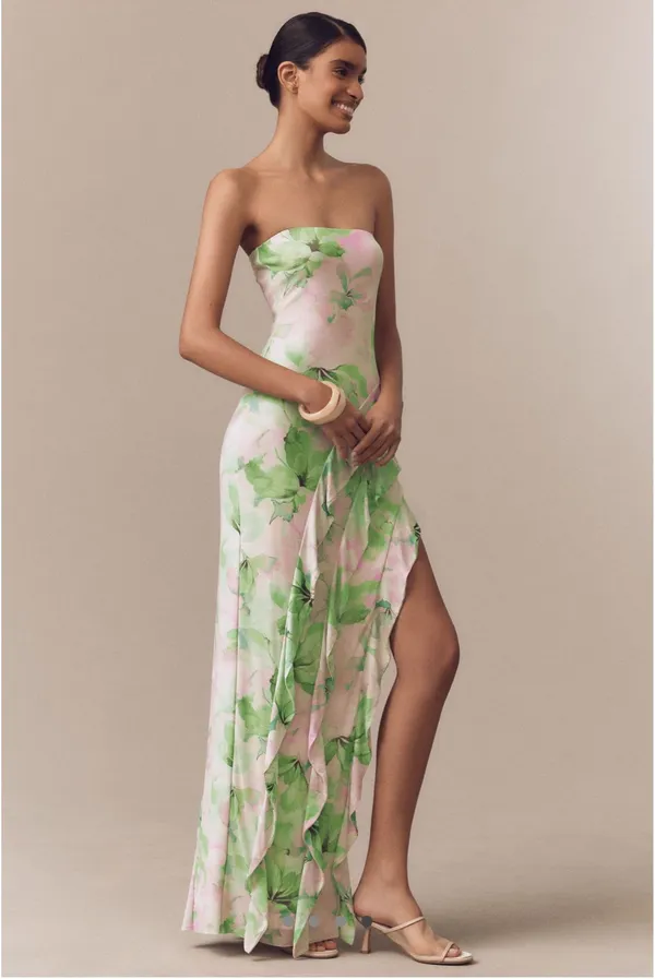 Anthropologie AFRM Siobhan Strapless Dress - Pink & Green Floral - Image 3