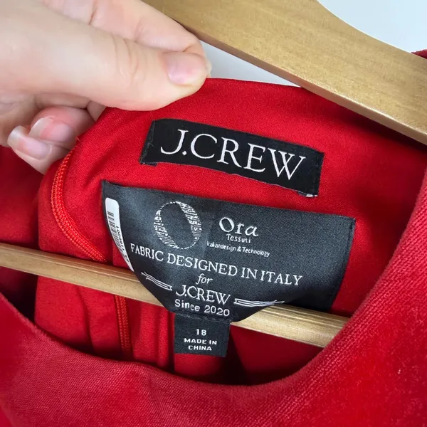 J Crew Long Sleeve Shift Dress Sz 18 Red Stretch Velvet‎ Holiday Cocktail Preppy - Image 9