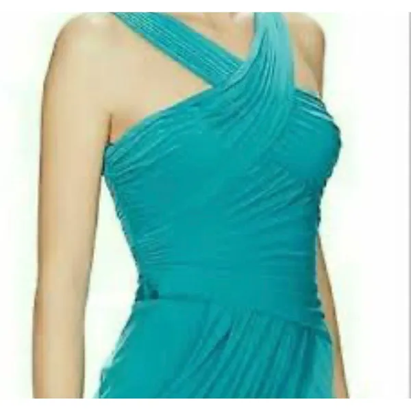 BCBGMAXAZRIA Helyn Blue Jade Ruched Crisscross Halter Mini Dress Medium NYC6P464 - Image 2