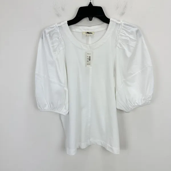 J.Crew Madewell Puff Sleeve Tee Shirt Cotton Top Relaxed Minimalist Eyelet White S NWT - Image 5