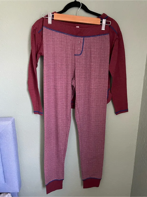 New Free People Thermal Lounge Set Henley Gorpcore Cabin Long Sleeve Maroon XS - Image 7