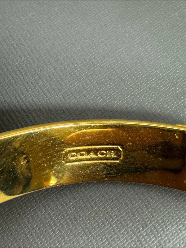 COACH Y2K Legacy Stripe Bangle 1/2" Wide Bracelet Gold Tone Multicolor 7.5" - Image 9
