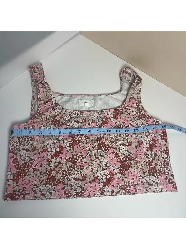 Lou & Grey Athletic Floral Crop Top Tank Large Pink Brown Cottagecore Stretchy - Image 7
