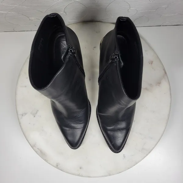 ALDO Leather Ankle Boots Womens 6.5 Black Gold Plate Block Heel Pointed Toe - Image 3