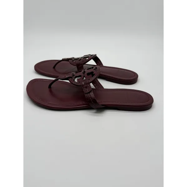 Tory Burch Miller Sandals Womens 8.5 Burgundy Croc Embossed Leather Flats - Image 2