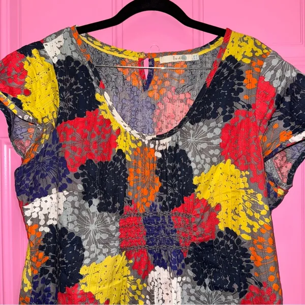 Boden Womens Multi Color Floral Cotton Shift‎ Dress US 14L Smocked Dobby - Image 3