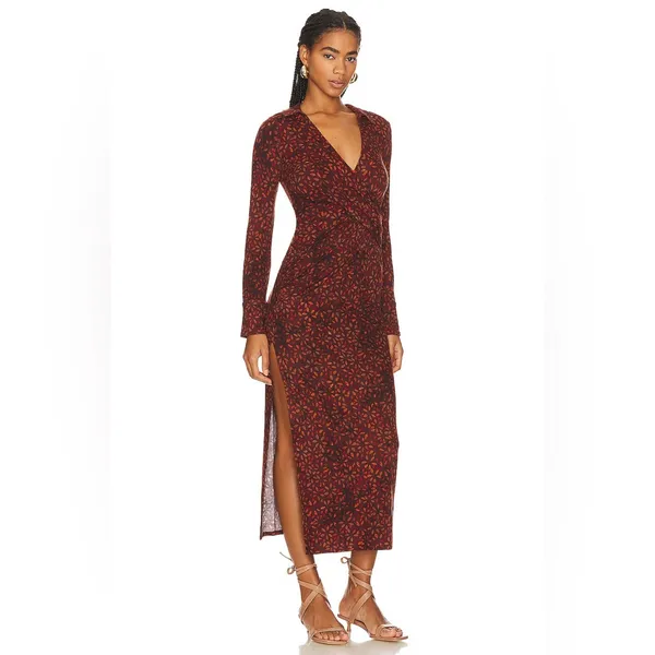 NWOT Free People Shayla Floral Long Sleeve Wrap Dress Small, CHOCOLATE COMBO S - Image 3