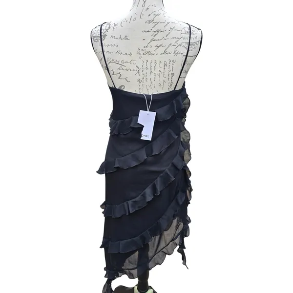 Monki NWT 46P Black Asymmetric Ruffle Midi Dress with 3D Flower Rosette Size S‎ - Image 9