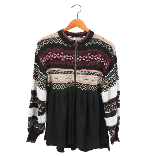 Free People Cozy Cottage Half Zip Fair Isle Waffle Pullover Sweater XS - Image 2