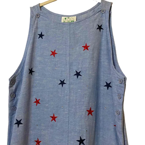 Quacker Factory Womens Blue Sleeveless Long Denim Star‎ Dress Size S - Image 4