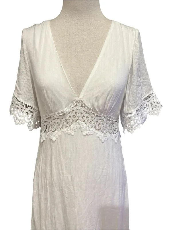 Lulus Sweeten the Occasion White Lace Short Sleeve Maxi Dress size S wedding - Image 3