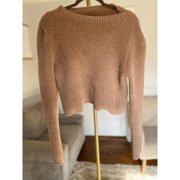 Aerie Boucle Cropped Sweater Quiet Luxury Neutral Old Money Buttery‎ Soft L - Image 2