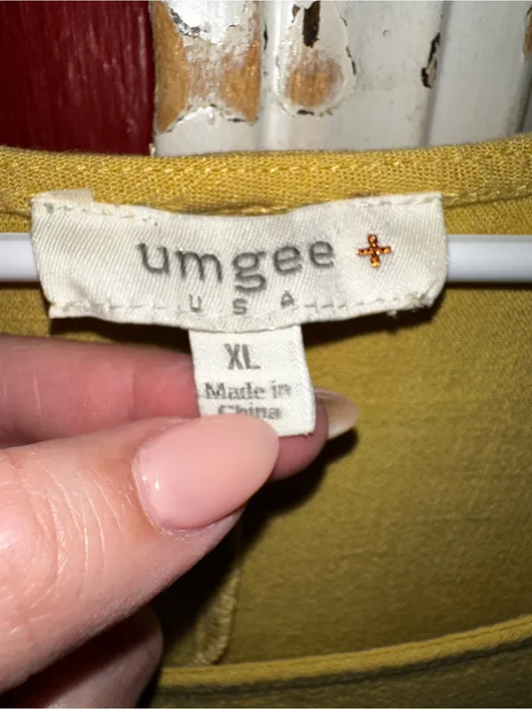 UMGEE Mustard Yellow Linen Cotton Fringe Ruffle Sleeve Boho Blouse Top XL - Image 6