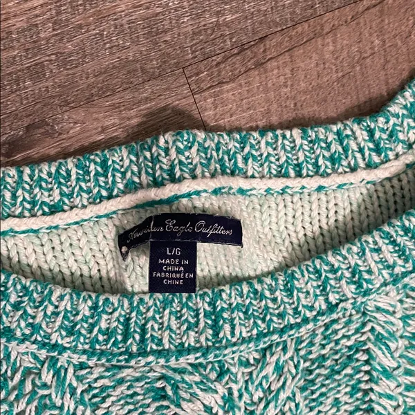 American Eagle Outfitters Teal and White Knit Sweater - Image 2