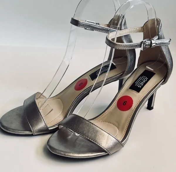 Jones New York Signature Metallic Silver Open Toe Stiletto Ankle Strap Sandals - Image 3