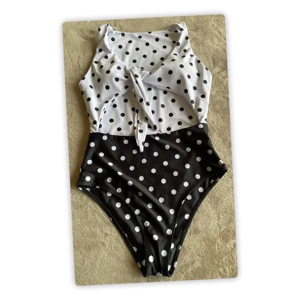 Women's Swimsuit‎ Tie Front Polka Dots, M - Image 3
