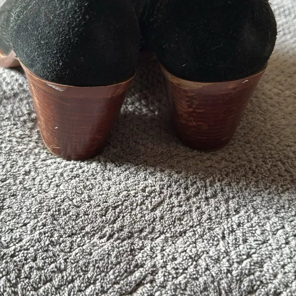 Madewell 1937 Black Suede Lace Up Stacked Block Heel Ankle Booties‎ 6.5 - Image 5