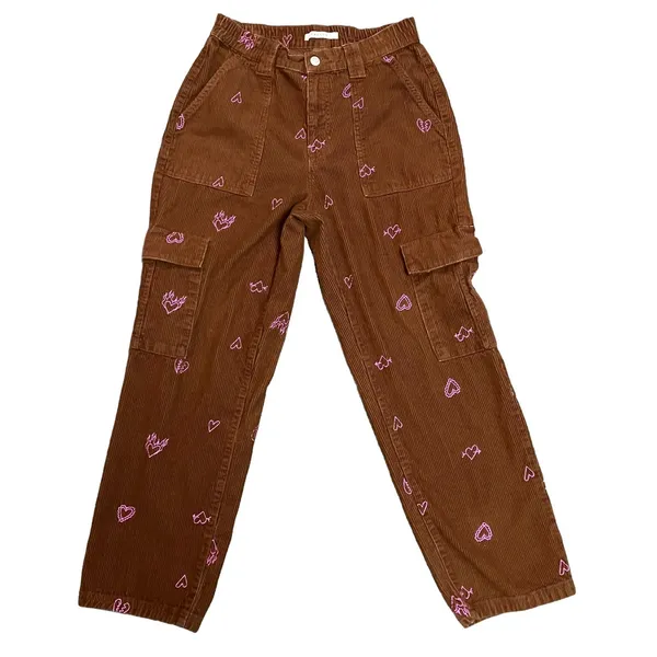 PacSun Womens Heartbreaker Brown Corduroy Cargo Elastic Waist Pants Size Medium - Image 2