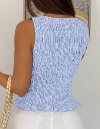 SheIn Women's Summer Casual Stripe Print Scoop Neck Slim Fit Cotton Tank Top - Image 5