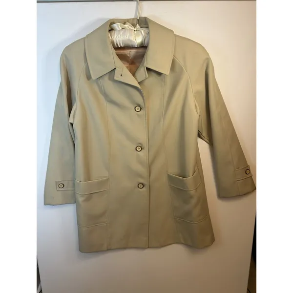Vintage Beige Button Front Car Coat Women’s Classic Tailored Jacket With Pockets - Image 4