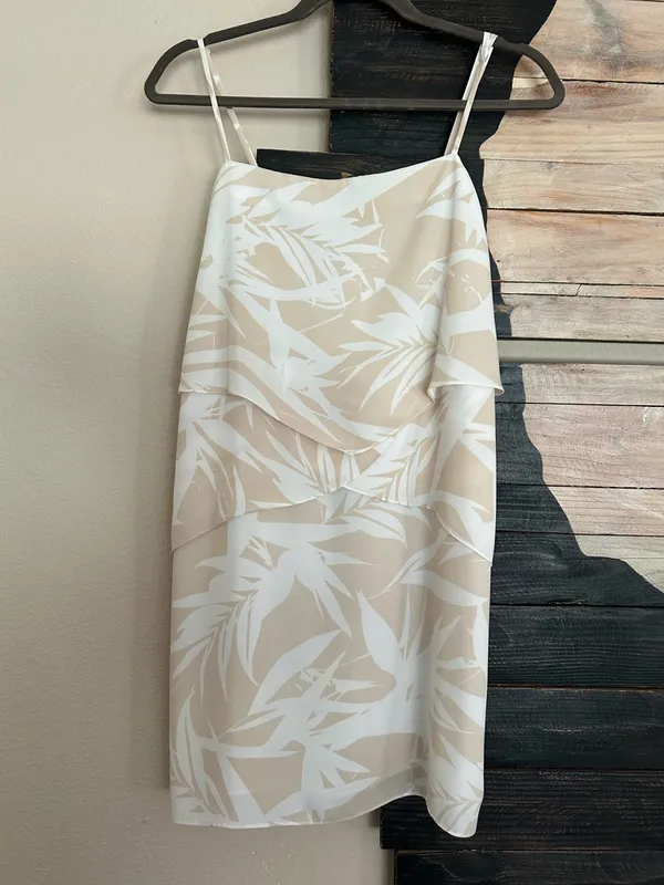Amanda Uprichard Sienna Tiered Crepe Slip Mini Dress Desert Palm Cream Leaf - Image 2