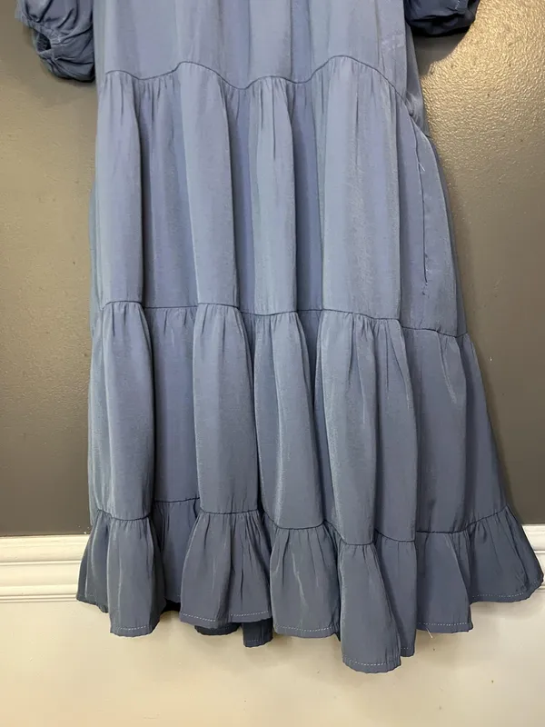 Pinch Dress Womens Small Blue Tiered Babydoll Puff Sleeve Ruffle Hem 3822D - Image 3