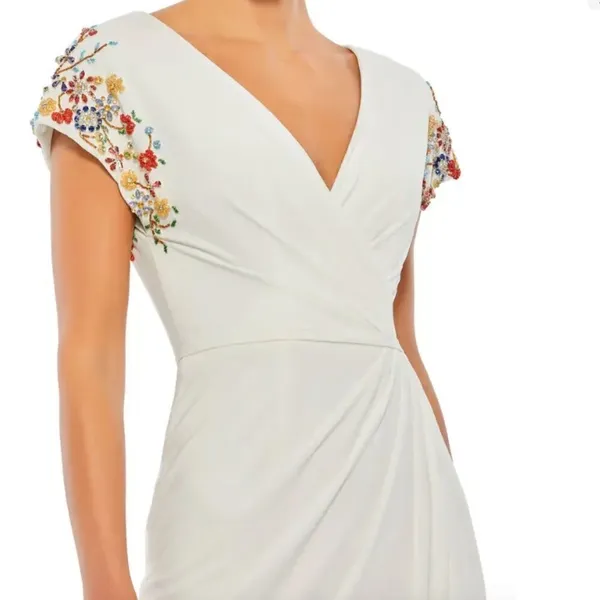 Mac Duggal 55709 Embellished Sleeve Jersey Wrap Gown White Size 4 - Image 2