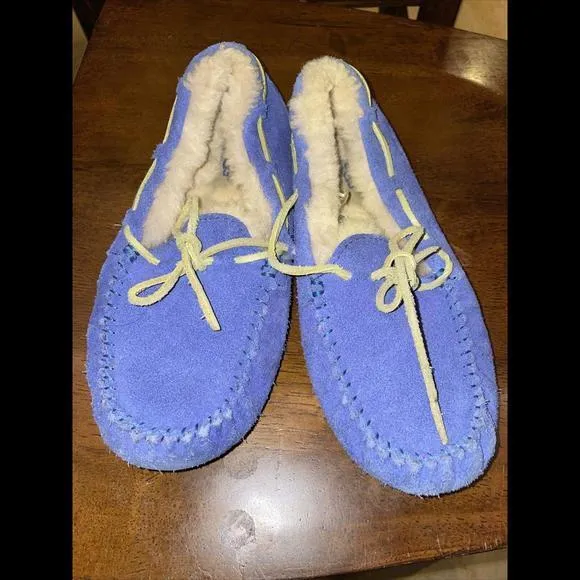 UGG DAKOTA SUEDE/ SHEEPWOOL MOCCASIN‎ SLIPPERS, WOMEN US 4 Blue - Image 5