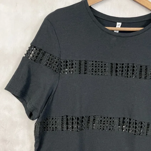 Fabletics Zarina T-Shirt Womens Large‎ Crochet Inset Stipe Activewear Athleisure - Image 3