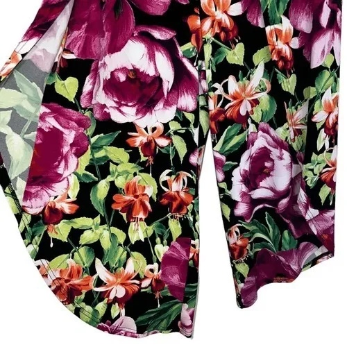 G.I.L.I. Black Floral Wide Leg Pull On Knit‎ Cape Pants NWOT Size XS - Image 4