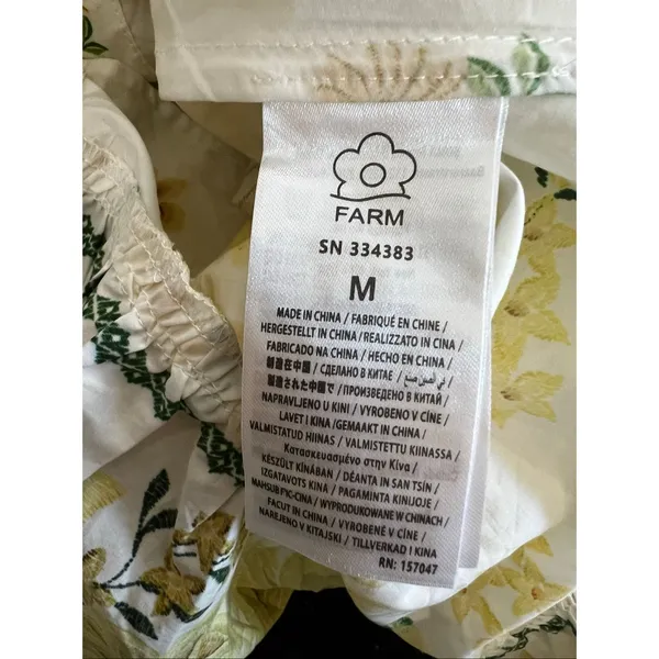 FARM Rio Azaleia Mini Dress M Yellow Floral Cotton Puff Sleeve V-Neck Missing Be - Image 8