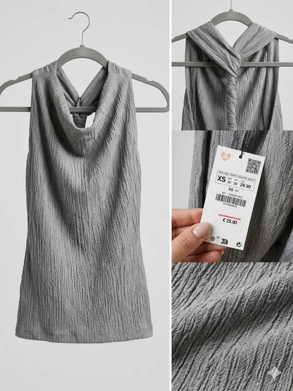 Zara Metallic Silver Textured Draped Top - Image 3