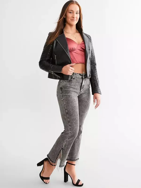Blue B Rhinestone High Rise Cropped Flare Jeans in washed black XS/25 - Image 7