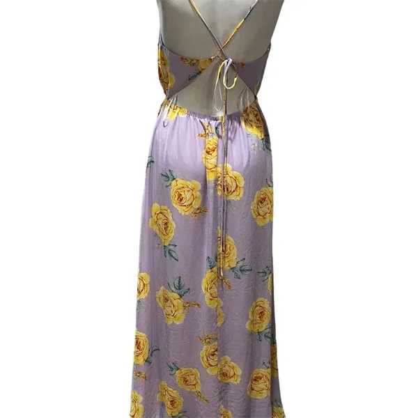 Lulus Lavender Floral Print Backless Maxi Dress Size M Sleeveless V-Neck - Image 8