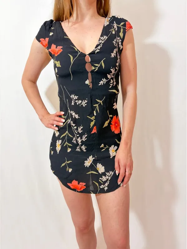 Black Floral Summer Reformation Mini Dress - Image 3