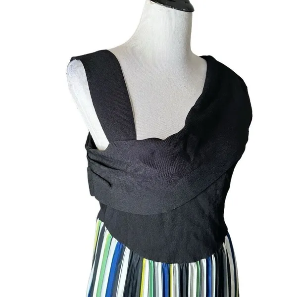 Sachin & Babi Knit Multi Pleat Midi Dress Womens L Black Green Cocktail Flare - Image 7